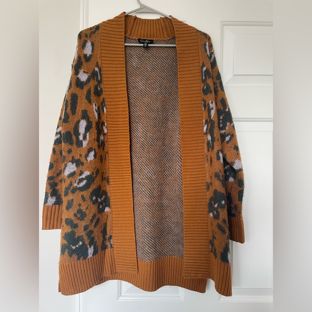 Orange brown Jessica Simpson Meghan speckled cheetah cardigan